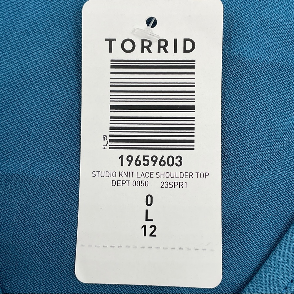 Torrid NWT Studio Knit Lace Shoulder Top Long Sleeve Midnight Teal 0 / L / 12 - Picture 13 of 16